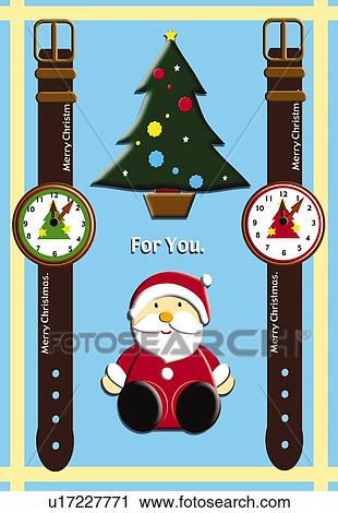 Painting of Santa Claus, Christmas tree and watches, Illustration View Large Illustration Clip Art - Painting of Santa Claus, Christmas tree and watches, Illustration. Fotosearch
