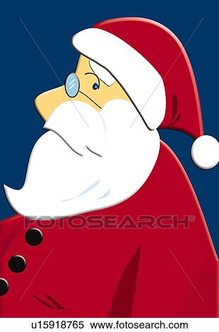 Stock Illustration - Painting of Santa Claus, Portrait, Side View, Illustration. Fotosearch