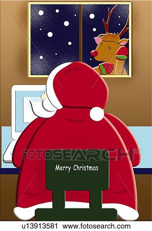 Painting of Santa Claus using Laptop computer, Illustration View Large Illustration Clip Art - Painting of Santa Claus using Laptop computer, Illustration. Fotosearch