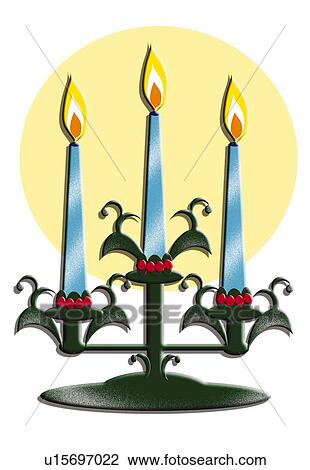 Painting of three candles with Christmas ornaments, Illustration View Large Illustration Drawing - Painting of three candles with Christmas ornaments, Illustration. Fotosearch