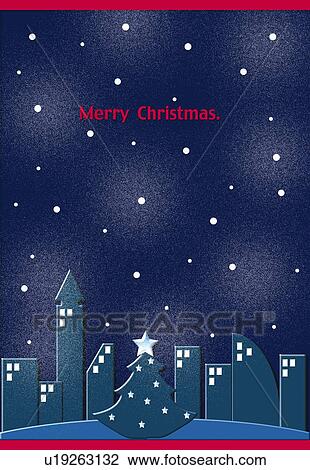 Drawing - Painting of town in Christmas season, Illustration. Fotosearch