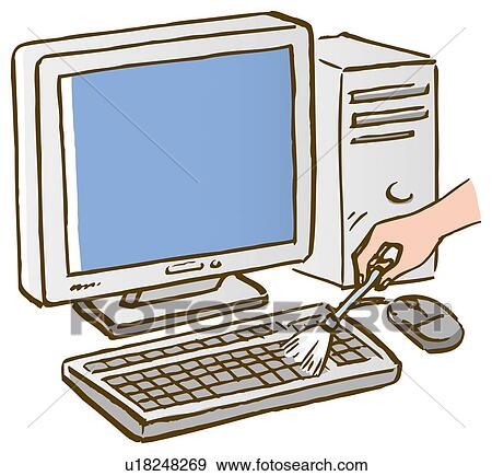 Stock Illustration - A person cleaning up computer keyboard, close up, high angle view. Fotosearch