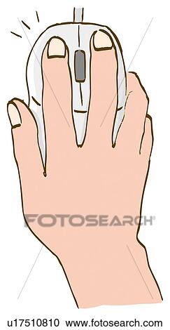 Clipart - A person holding computer mouse, close up, high angle view. Fotosearch