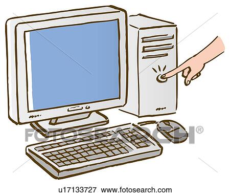 A person pushing button of computer, close up, high angle view View Large Illustration Stock Illustration - A person pushing button of computer, close up, high angle view. Fotosearch