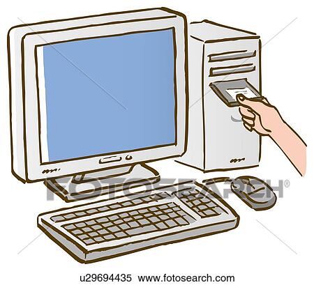 A person putting a floppy disk into computer, close up, high angle view View Large Illustration Stock Illustration - A person putting a floppy disk into computer, close up, high angle view. Fotosearch