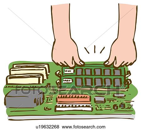 A person putting memory slot into computer, close up, high angle view View Large Illustration Stock Illustration - A person putting memory slot into computer, close up, high angle view. Fotosearch
