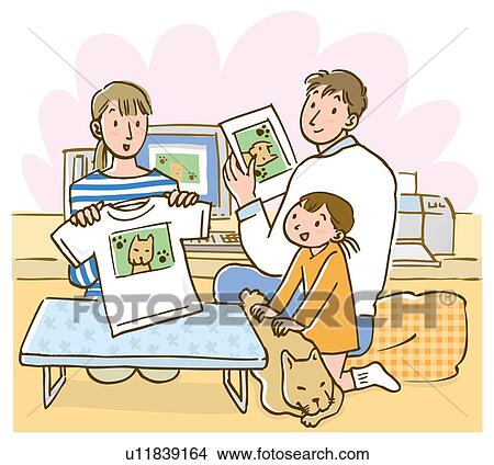 Family with dog, printing picture of dog on T-shirt and card View Large Illustration Stock Illustration - Family with dog, printing picture of dog on T-shirt and card. Fotosearch
