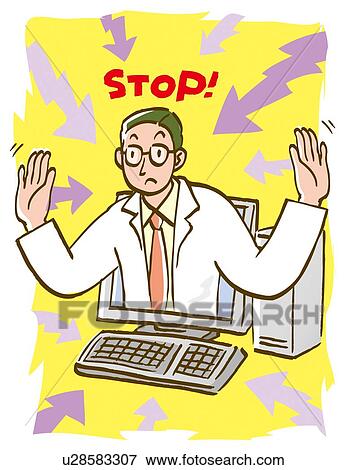 Imagination, doctor protecting computer from computer bugs View Large Illustration Stock Illustration - Imagination, doctor protecting computer from computer bugs. Fotosearch