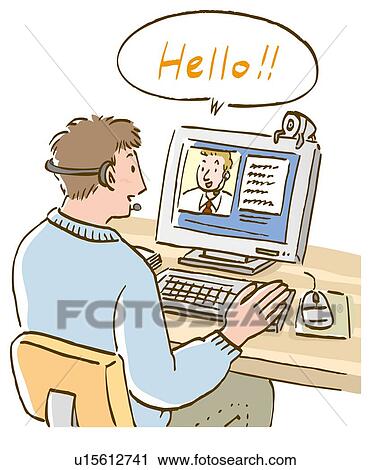 Man learning English using personal computer, high angle view View Large Illustration Clip Art - Man learning English using personal computer, high angle view. Fotosearch