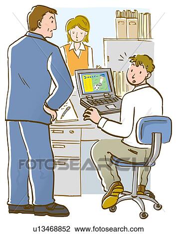 Mature man scolding man surfing websites View Large Illustration Drawing - Mature man scolding man surfing websites. Fotosearch