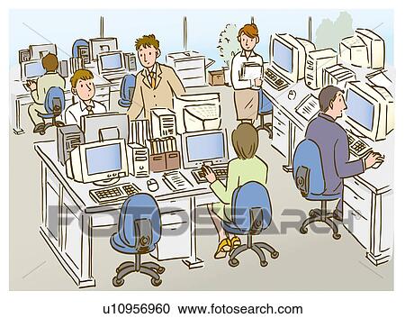 People in office, working, high angle view View Large Illustration Clipart - People in office, working, high angle view. Fotosearch