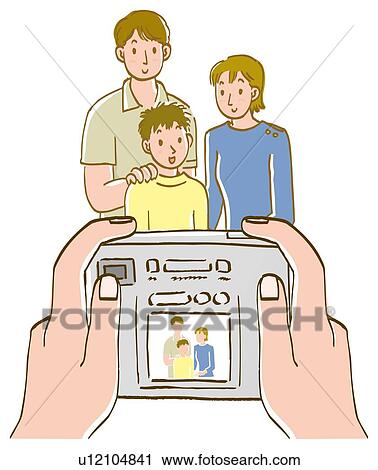 Clip Art - Person taking a picture of family with digital camera. Fotosearch