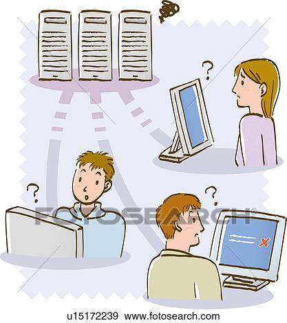 Three people can not connect network View Large Illustration Stock Illustration - Three people can not connect network. Fotosearch