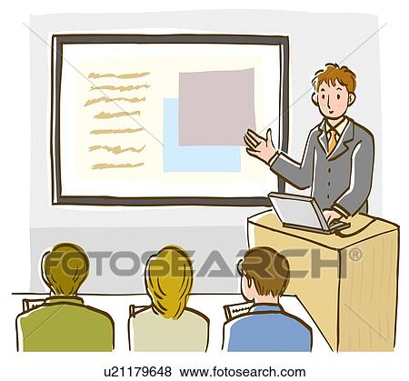 Stock Illustration - Three people taking lecture. Fotosearch