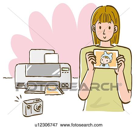 Woman holding a picture of baby, front view View Large Illustration Stock Illustration - Woman holding a picture of baby, front view. Fotosearch