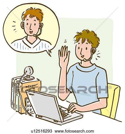 Woman placing a telephone call over the Web, raising hand, high angle view View Large Illustration Drawing - Woman placing a telephone call over the Web, raising hand, high angle view. Fotosearch