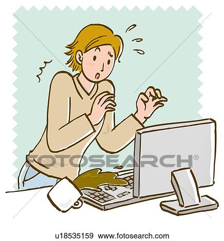 Woman spilled coffee on computer keyboard, side view View Large Illustration Stock Illustration - Woman spilled coffee on computer keyboard, side view. Fotosearch