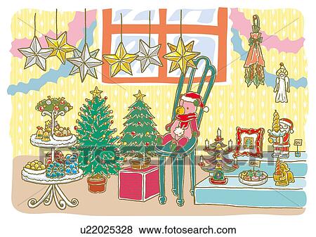 絵 の 飾られる 部屋 で クリスマス装飾 イラスト イラスト U Fotosearch