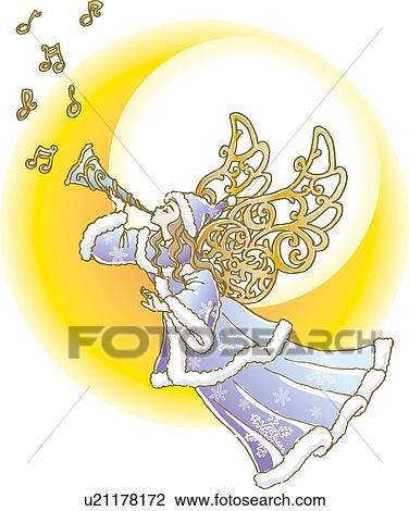 Painting of angel flying and playing trumpet, Illustration View Large Illustration Drawing - Painting of angel flying and playing trumpet, Illustration. Fotosearch