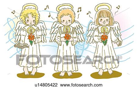 Painting of angels singing Christmas carol, Illustration View Large Illustration Drawing - Painting of angels singing Christmas carol, Illustration. Fotosearch