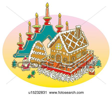 Clip Art - Painting of Candles and Candy House, Illustration. Fotosearch