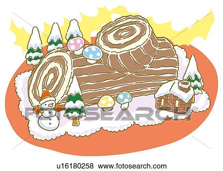 Stock Illustration - Painting of Christmas cake, Illustration. Fotosearch