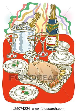 Stock Illustration - Painting of Christmas Dinner, Illustration. Fotosearch