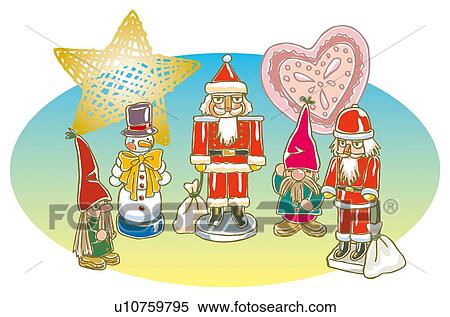 Stock Illustration - Painting of Christmas dolls, Illustration. Fotosearch