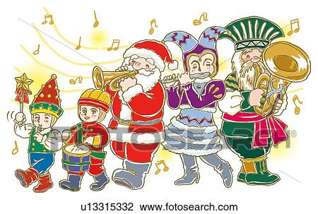Drawing - Painting of parade with Santa Claus, Illustration. Fotosearch