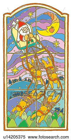 Painting of Santa Claus and reindeers traveling above hills, Illustration View Large Illustration Stock Illustration - Painting of Santa Claus and reindeers traveling above hills, Illustration. Fotosearch