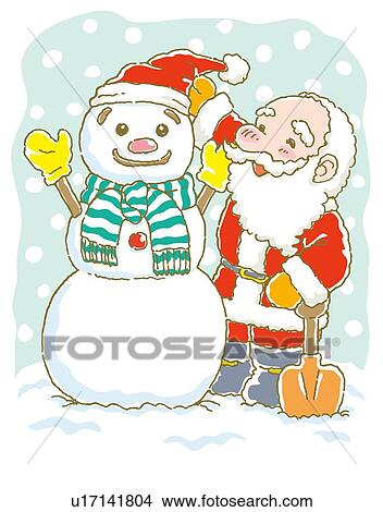 Painting of Santa Claus making snowman, Illustration View Large Illustration Stock Illustration - Painting of Santa Claus making snowman, Illustration. Fotosearch