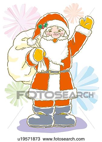 Painting of Santa Claus smiling and waving hand, Illustration View Large Illustration Drawing - Painting of Santa Claus smiling and waving hand, Illustration. Fotosearch