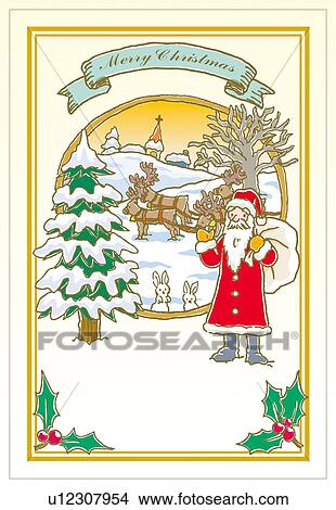Stock Illustration - Painting of Santa Claus waving hand, Illustration. Fotosearch