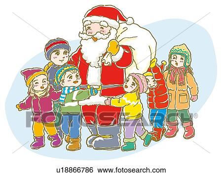 Painting of Santa Claus with Children, Illustration View Large Illustration Stock Illustration - Painting of Santa Claus with Children, Illustration. Fotosearch