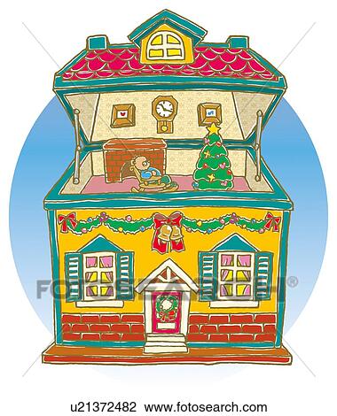 Drawing - Painting of toy house, Illustration. Fotosearch