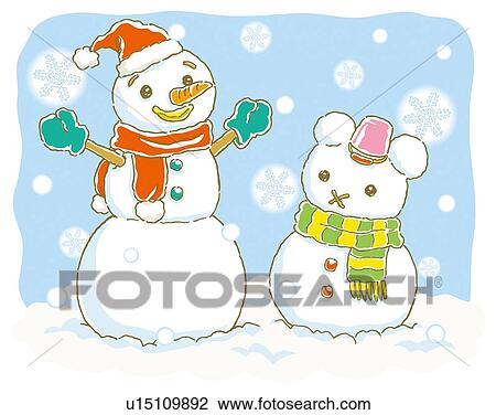 Painting of two snowmen, Illustration View Large Illustration Drawing - Painting of two snowmen, Illustration. Fotosearch