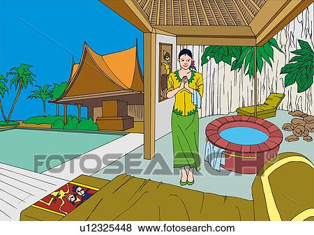 Asian beautician standing in beauty salon, front view View Large Illustration Stock Illustration - Asian beautician standing in beauty salon, front view. Fotosearch