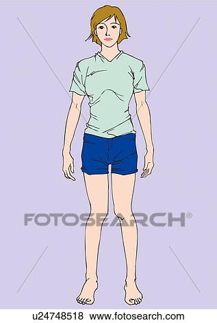 Stock Illustration - Two women standing with knock-knees, front view, rear view. Fotosearch
