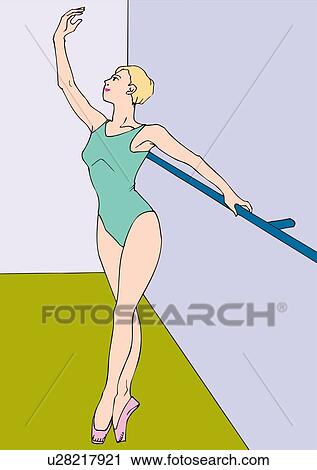 Clip Art - Woman doing ballet exercises, front view. Fotosearch