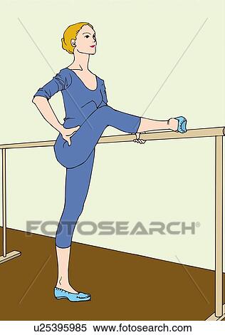 Stock Illustration - Woman doing ballet exercises, side view. Fotosearch