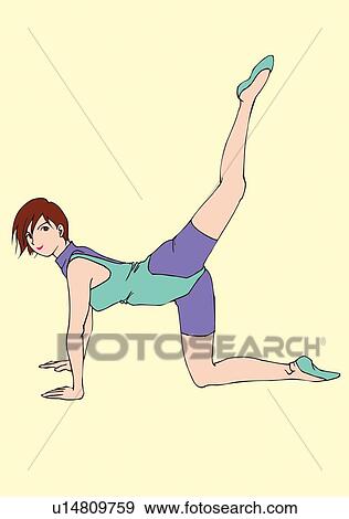 Stock Illustration - Woman doing stretching exercises, side view. Fotosearch
