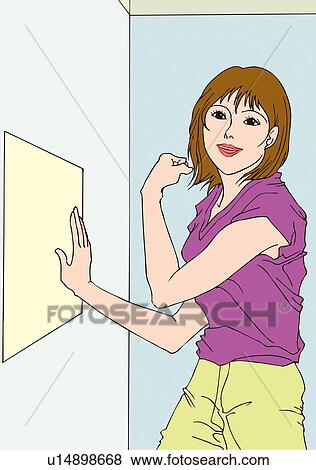 Stock Illustration - Woman flexing arm, portrait, side view. Fotosearch