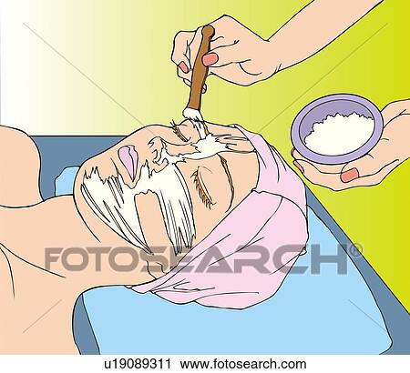 Clip Art - Woman having facial mask in beauty parlour, high angle view. Fotosearch