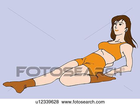 Stock Illustration - Woman lying down, stretching, side view. Fotosearch