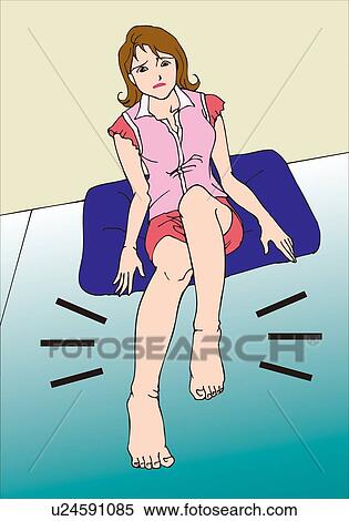 Stock Illustration - Woman sitting and suffering from swollen ankles, high angle view. Fotosearch