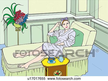 Stock Illustration - Woman sitting in beauty salon, high angle view. Fotosearch