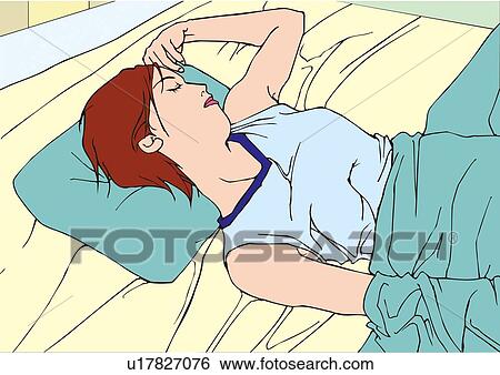 Stock Illustration - Woman sleeping in bed, high angle view. Fotosearch