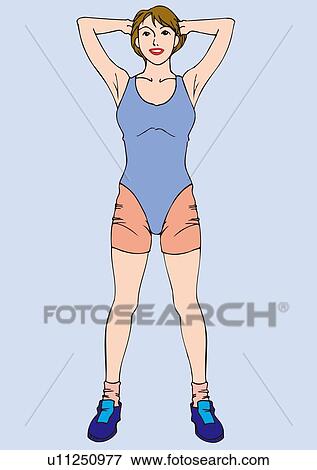 Woman standing and putting hands on back of her head, front view View Large Illustration Stock Illustration - Woman standing and putting hands on back of her head, front view. Fotosearch