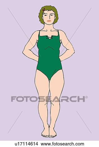 Stock Illustration - Woman standing in bathing suit, front view. Fotosearch
