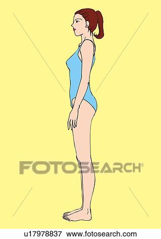 Stock Illustration - Woman standing in bathing suit, side view. Fotosearch